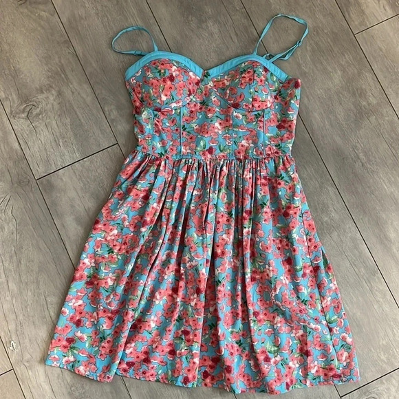 NWOT B.O.G Collective Floral Corset Dress Pink Turquoise, Size L - Picture 8 of 13